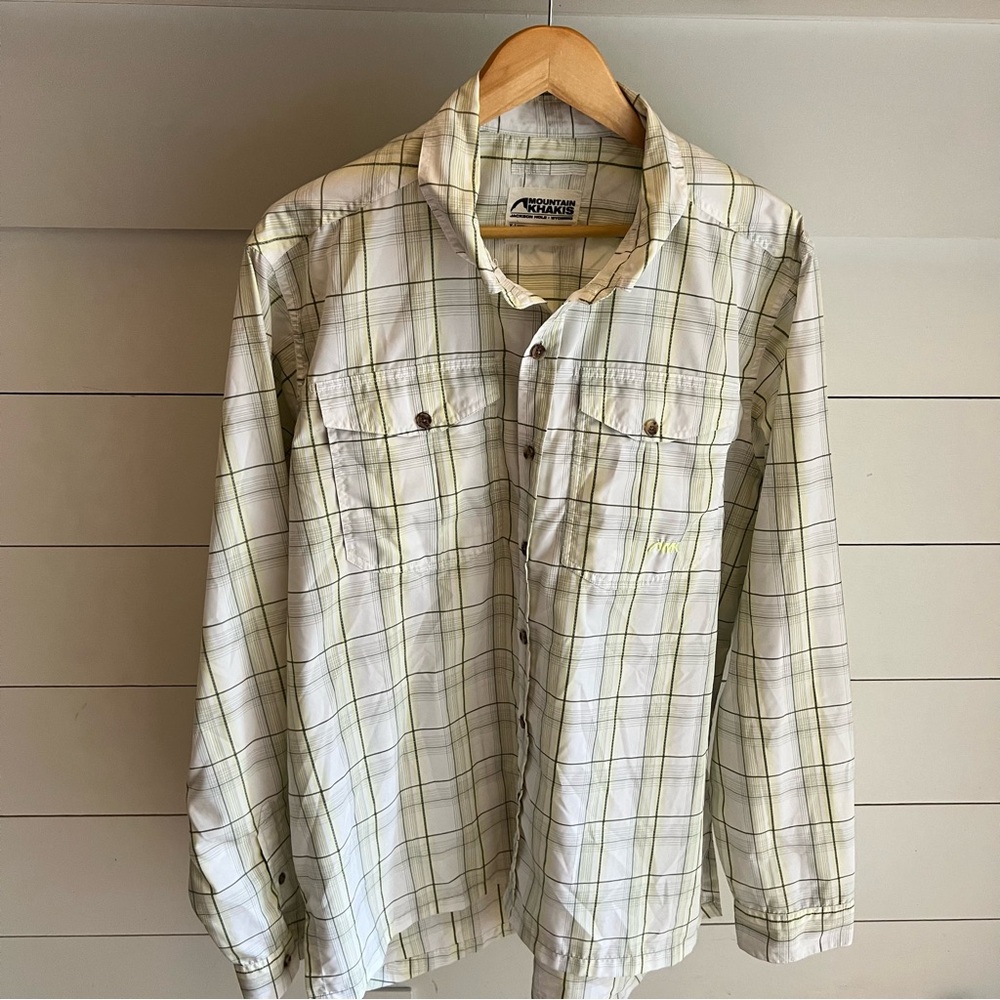 Mountain Khakis Men's Lightweight White Green Plaid Button Down Shirt Size XL